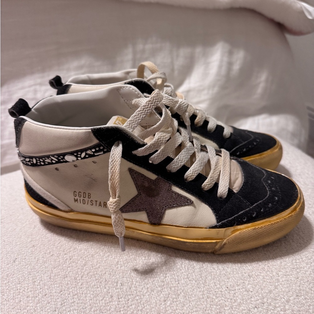 Golden Goose Mid Star Mid-Top Sneaker, Size 37 (7-7.5), White, Barely Worn